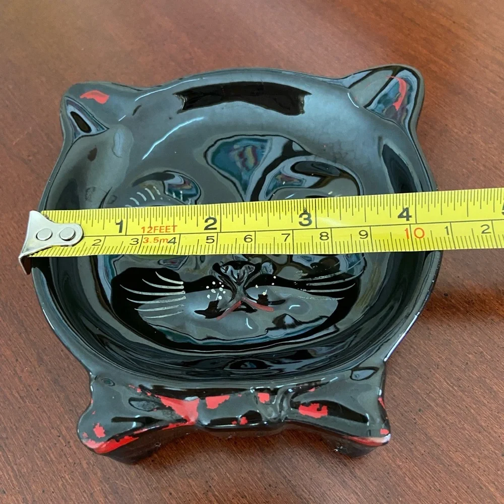 Vintage Shafford Black Cat Ashtray Trinket Dish Red ware Vintage Decor - Picture 7 of 8